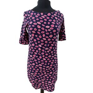 Lilly Pulitzer Navy Pink Lip Print Cotton T-Shirt Dress XS Short Sleeve RN 88189